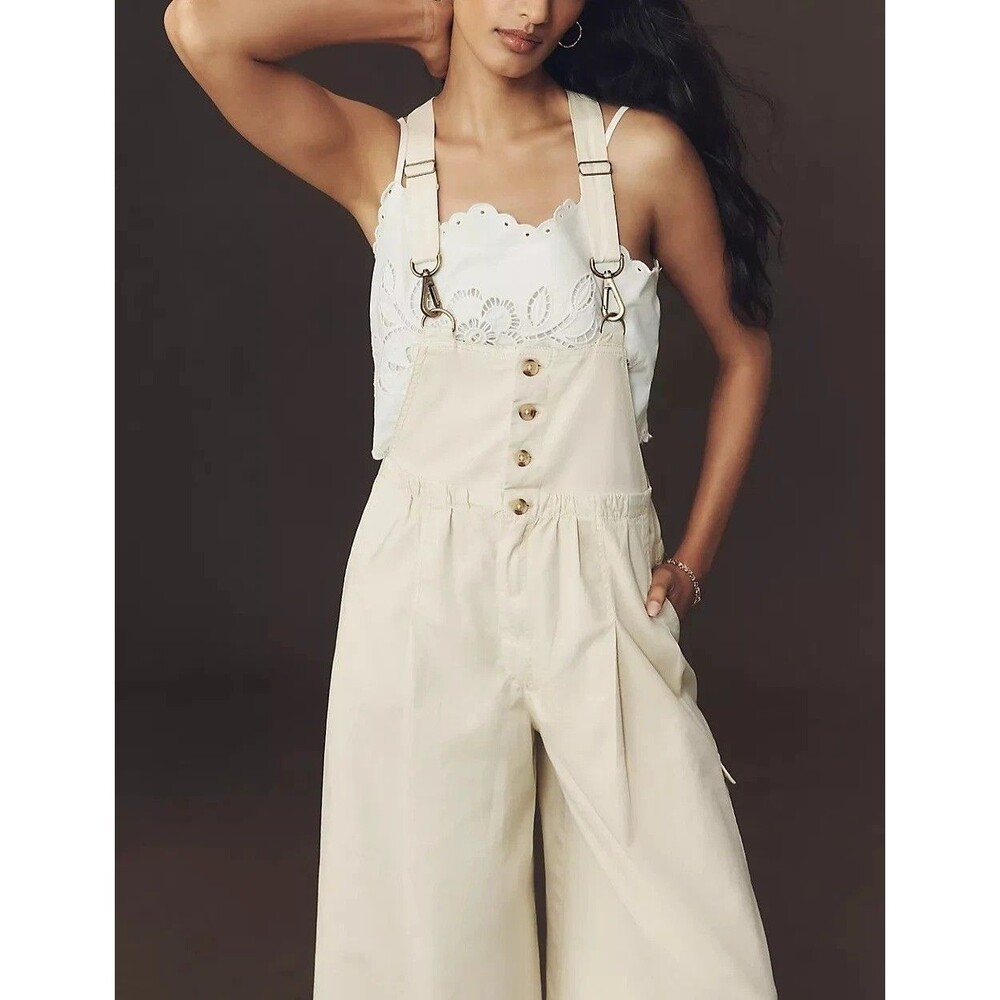 Anthropologie Pilcro Wide-Leg Crop Jumpsuit Dress Bib Overalls Utility M 288411